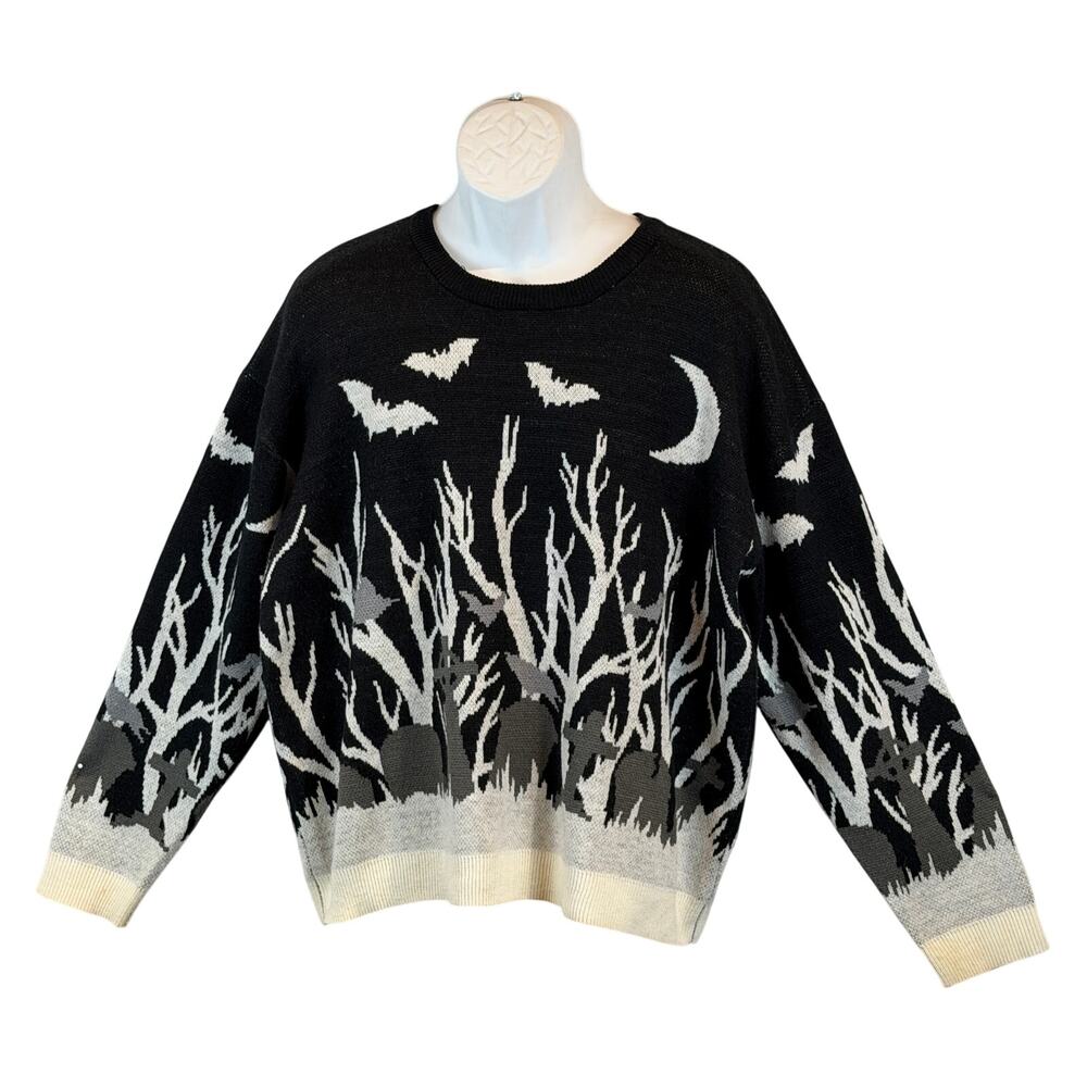 Thorn & Fable Goth Graveyard Ghosts Spooky Halloween Sweater Size Large
